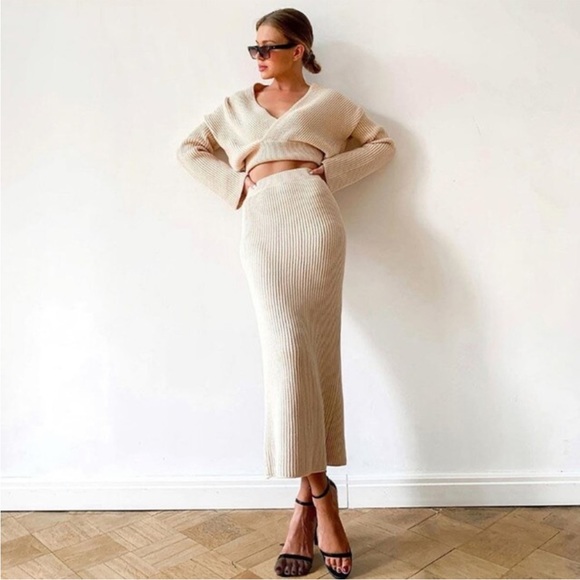 Bala x Free People knitted ribbed midi skirt sweater 2 piece set - Picture 9 of 11